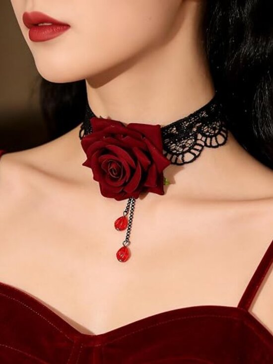 Jewelry - Gothic Black Lace Rose Choker Necklace – Vintage Victorian Goth Jewelry